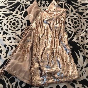 Spaghetti strap rose gold dress